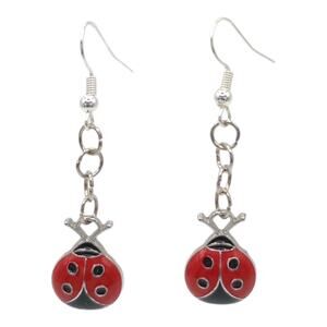 Ladybug Charm Dangle Earrings – Cute Red & Black Jewelry Lady Bug jewelry